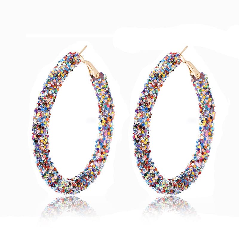 3 Pairs Glitter Hoop Earrings for Women - Bohemian Shiny Sequins Circle Statement Dangle Drop Earrings - Gold Plated Rhinestone Wrapped Hoops - Perfect for Parties, Weddings & Daily Fashion Accessories