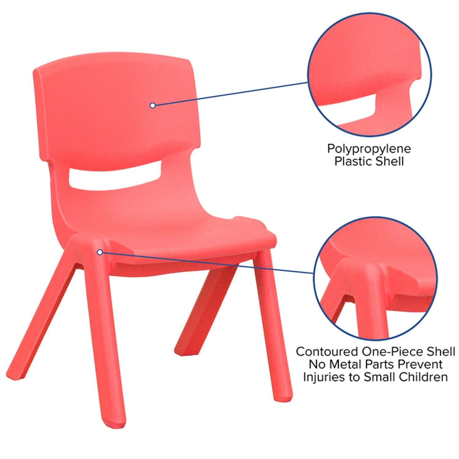 Flash Furniture Whitney 4-Pack Red Plastic Stackable School Chairs - 10.5