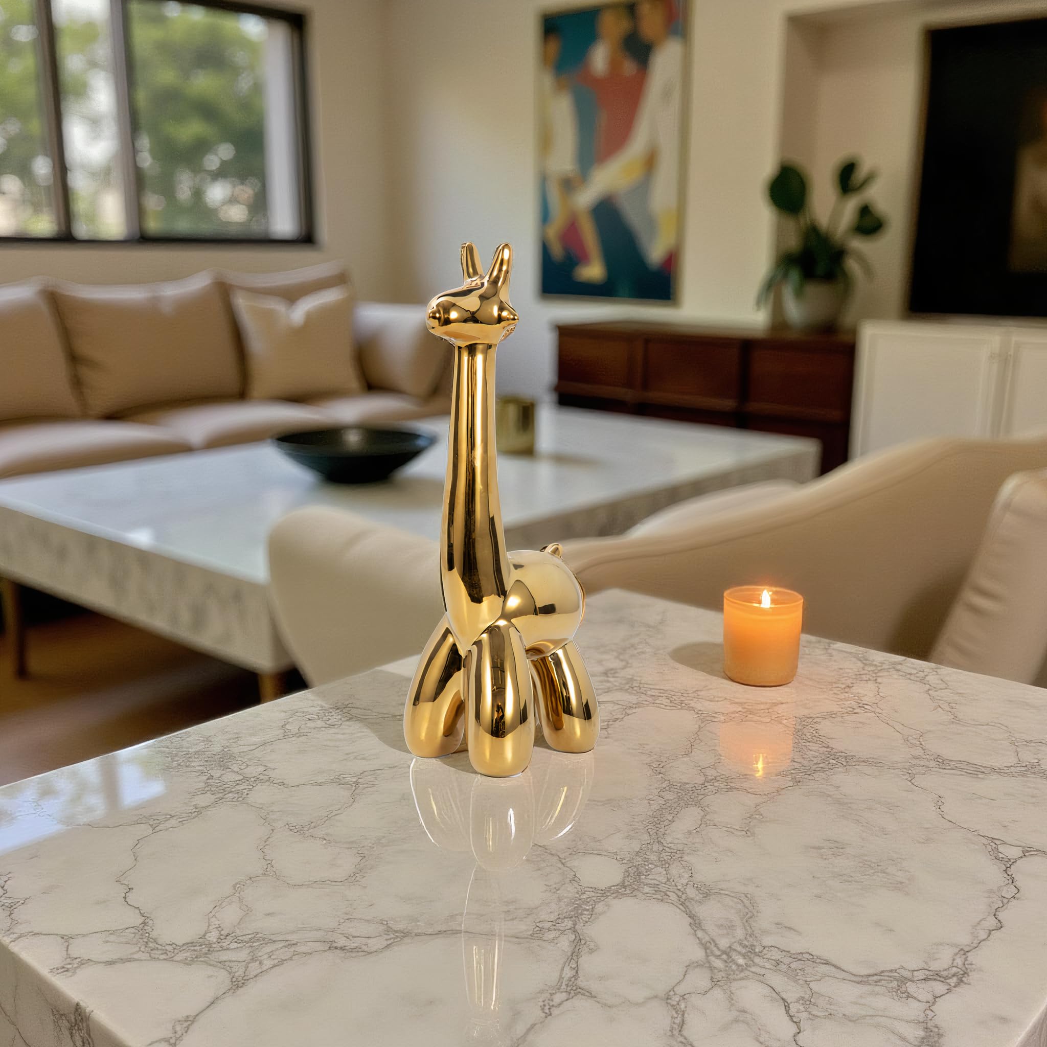 Sagebrook Home Ceramic Giraffe Figurine - Decorative Stoneware Statue with Metallic Gold Finish - 13 Inch Tall Animal Sculpture for Home Office Decor, Gift, and Shelf Display