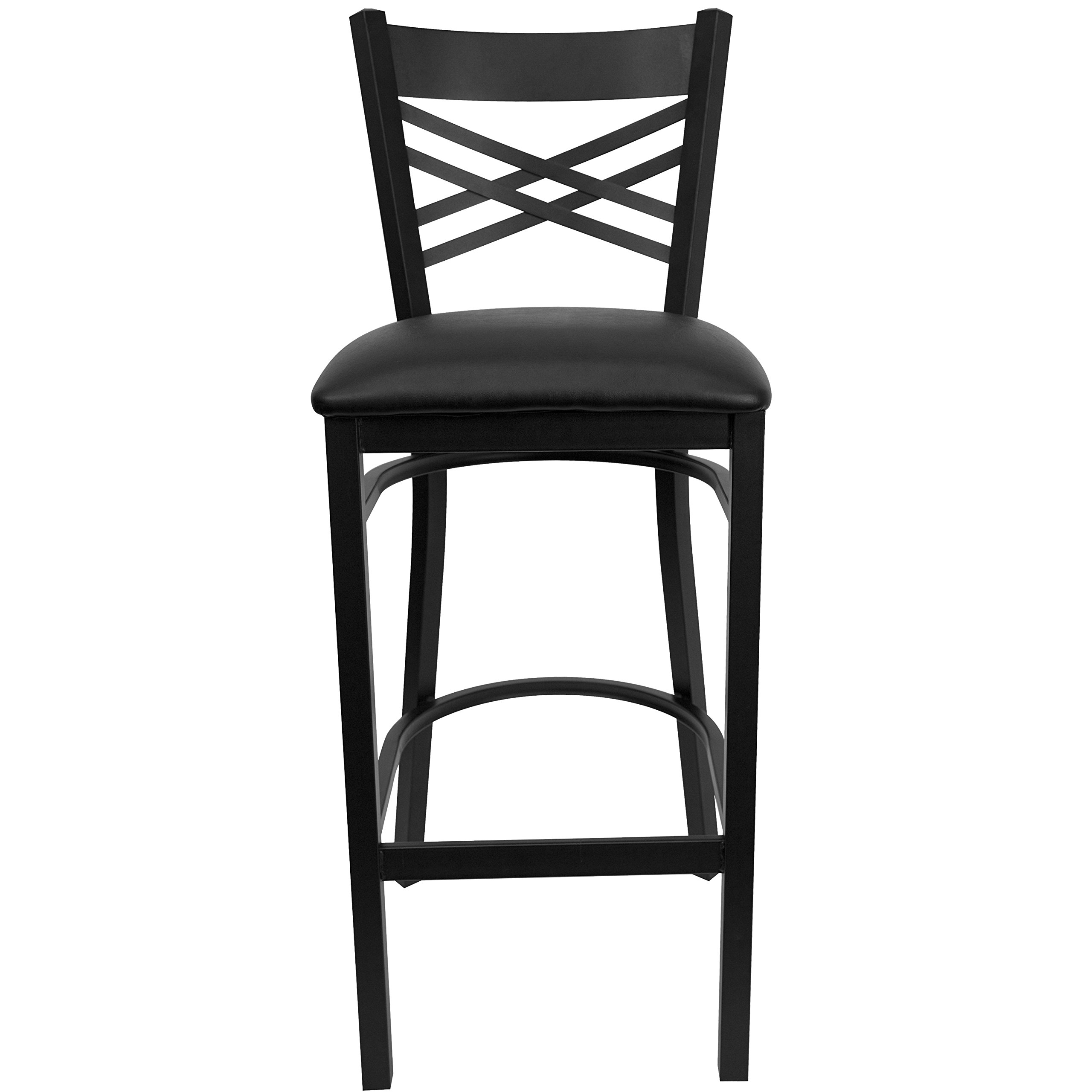 Emma & Oliver Black Metal X Back Bar Stool with Vinyl Seat - Modern Kitchen & Bar Counter Stool for Home, Restaurant, and Cafe Use