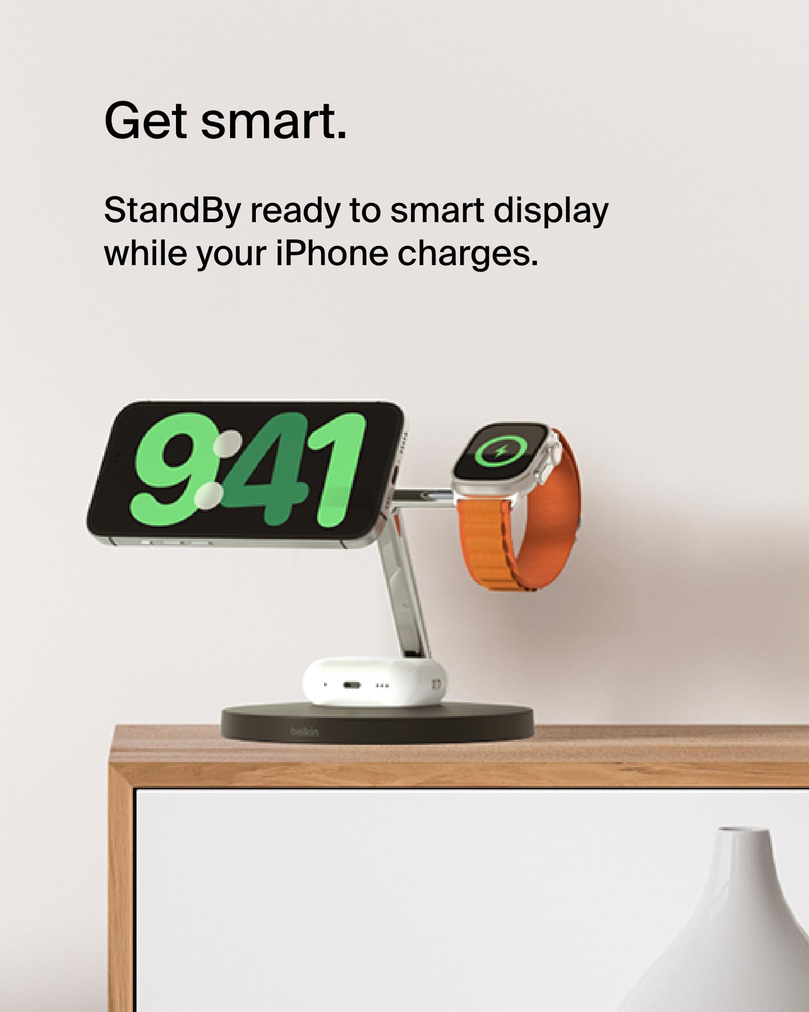 Belkin MagSafe 3-in-1 Wireless Charging Stand (2nd Gen) - Fast 33W Charger for iPhone 16/15/14 Series, Apple Watch & AirPods - Multi-Device Magsafe Charging Station (Black) - Perfect for Home, Office & Travel Use