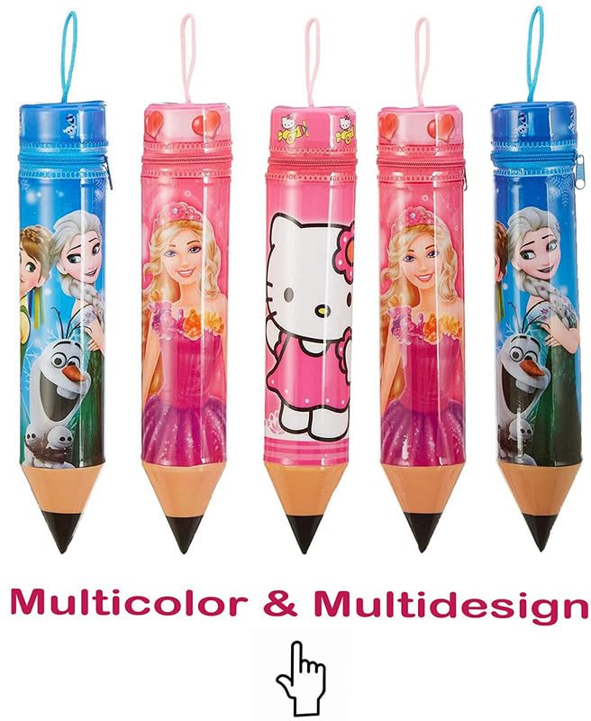 100LUCK Cartoon Pencil-Shaped Zipper Pouch - Cute Kids Pencil Case for School Supplies, Boys & Girls Stationery Organizer - Perfect for Classroom, Birthday Gifts & Party Favors (1 Pack)