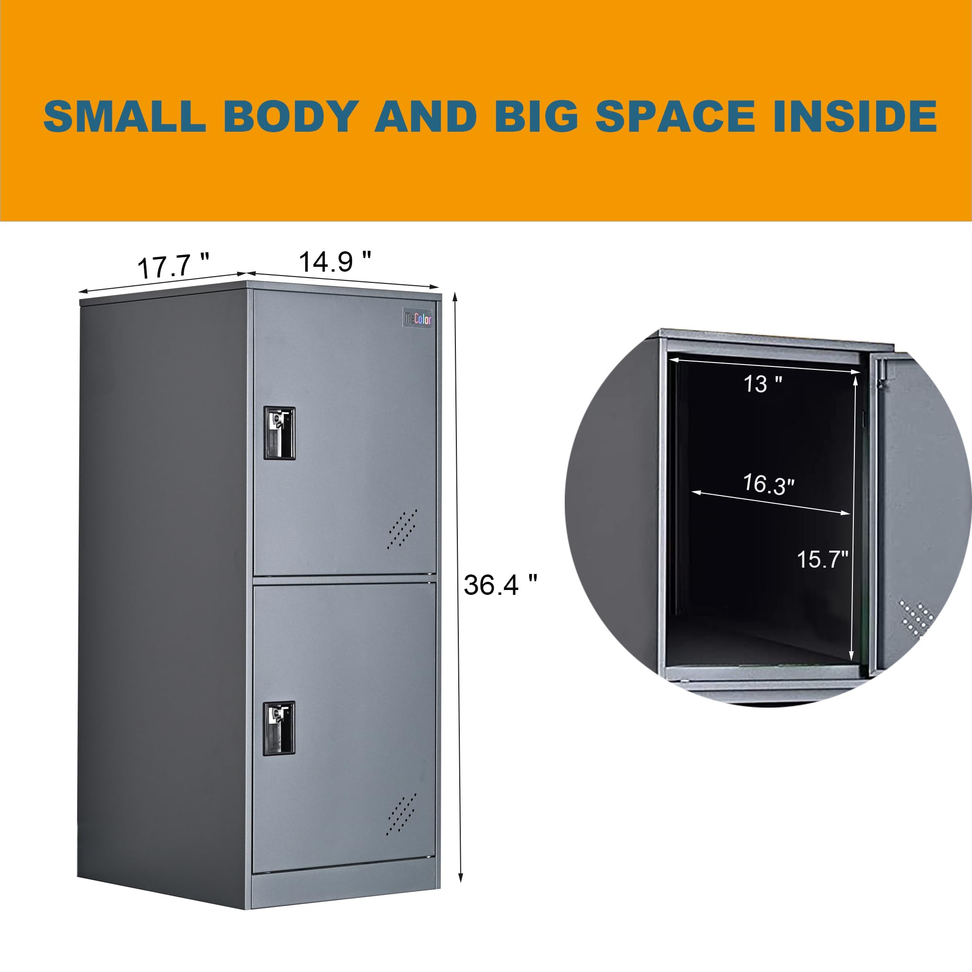 Gray 2-Door Metal Storage Cabinet with Padlock Latch - Small Vertical Office Filing Locker for Bedroom, Living Room & Gym - Compact Corner Storage Solution for Home & Office Organization