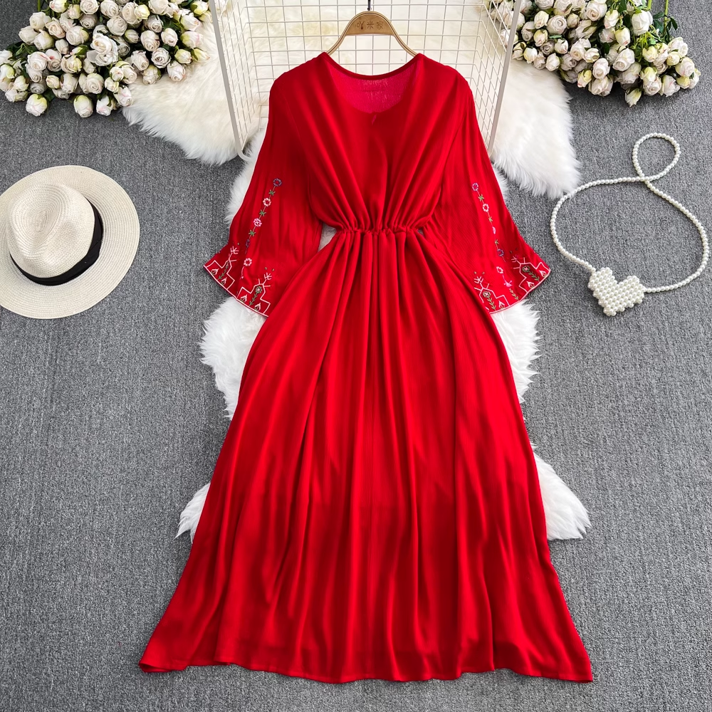 Bohemian V-Neck Embroidered Elegant A-Line Cotton Dress for Women | Summer Casual Boho Maxi Dress for Beach, Vacation & Outdoor Events