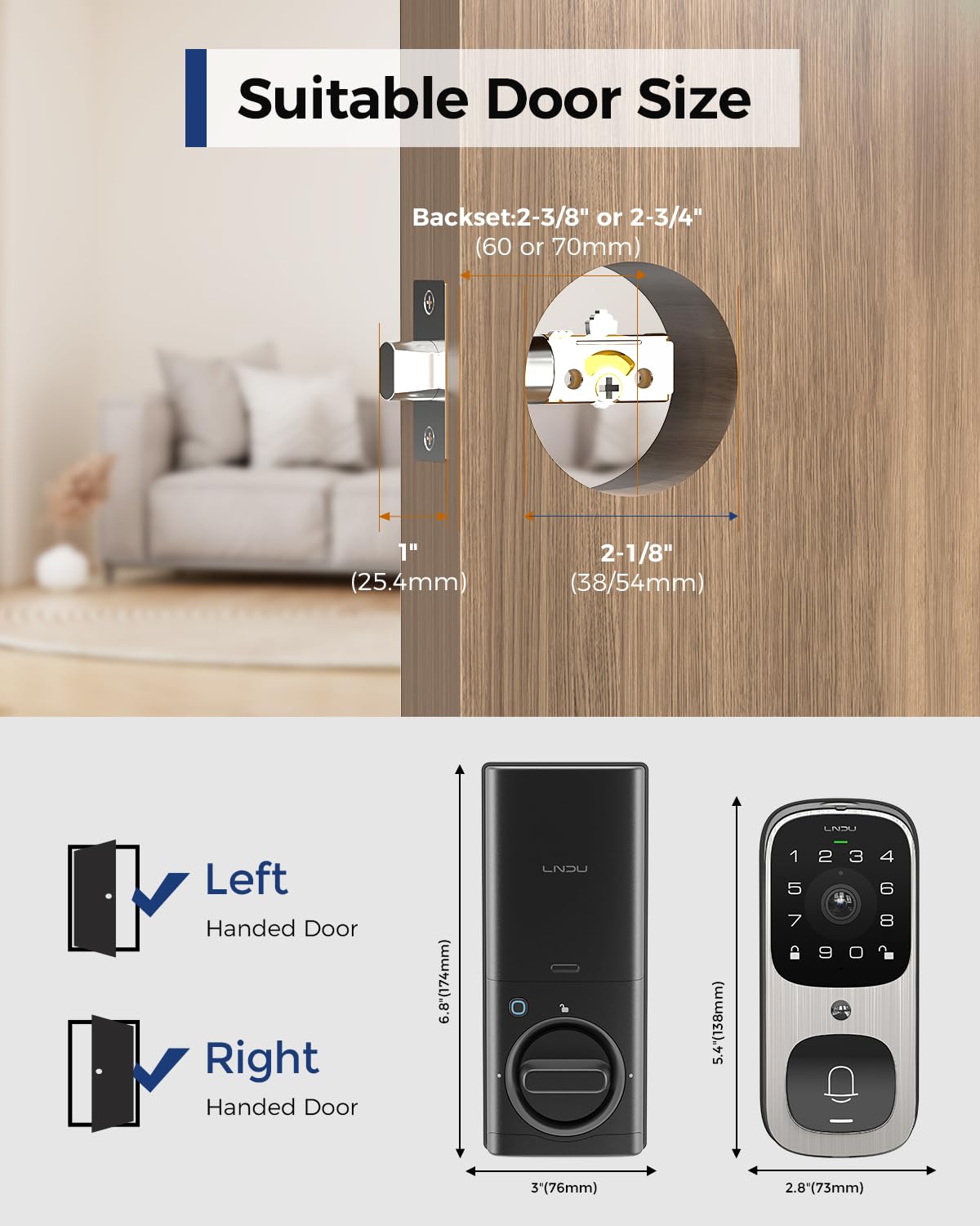 Smart Lock with 6-in-1 Camera, Doorbell & Fingerprint Keyless Entry - WiFi Front Door Lock with 32GB eMMC, 2K HD Doorbell Camera, App Control, PIR Motion Detection & Built-in Chime | Perfect for Home Security & Smart Access Control