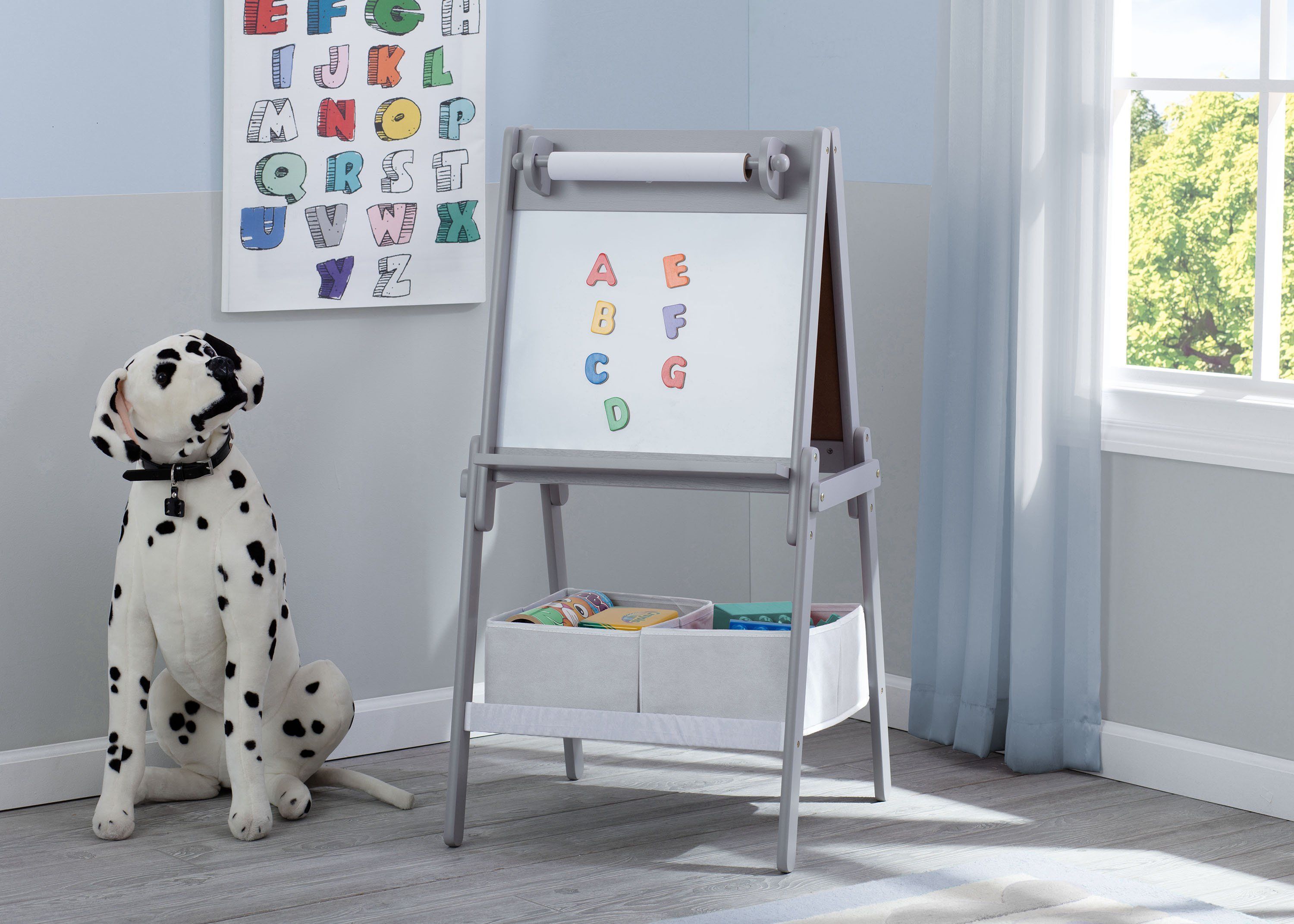 MySize Double Sided Storage Easel - Adjustable Kids Art Easel with Dry Erase & Chalkboard - Perfect for Home, Classroom & Art Studio