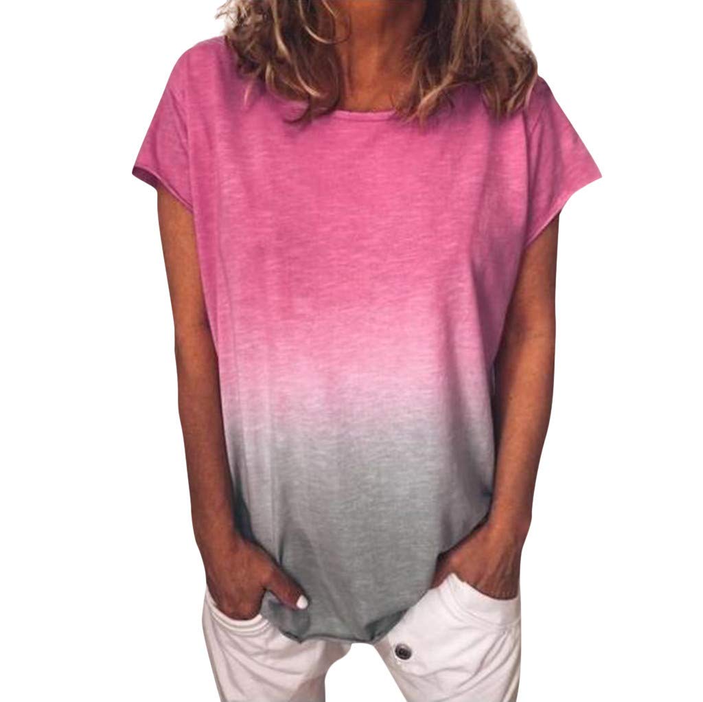 Women's Summer Casual Gradient Color Short Sleeve T-Shirt Tunic Blouse - Breathable Comfort for Beach, Travel & Everyday Wear