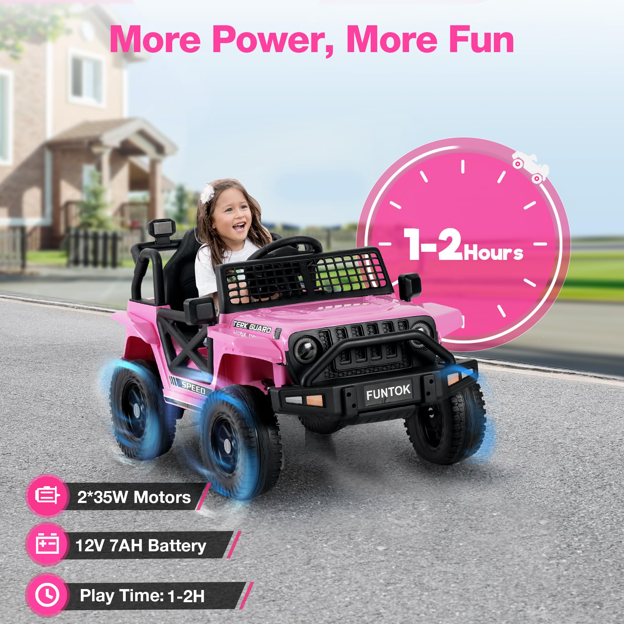 12V 7AH Kids Ride On Truck with Remote Control - Electric Toy Car for Toddlers with LED Lights, 3 Speed Settings, Spring Suspension & Bluetooth Speaker - Battery Powered Ride On Car for Boys & Girls - Perfect for Indoor Play, Backyard Fun and Birthday Gifts