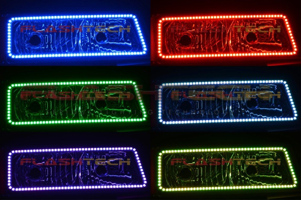 Flashtech LED RGB Multi-Color Halo Ring Headlight Kit with Bluetooth RF Remote & App Control - Compatible with Chevrolet Silverado 2003-2006 - Upgrade Your Truck Lighting for Night Driving & Custom Styling