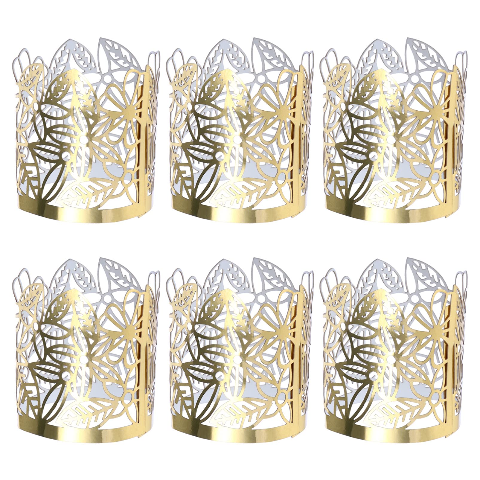 50Pcs Golden LED Tealight Candle Shades - Hollow Cylindrical Paper Votive Wrappers for Wedding Centerpieces, Party & Home Decor - Elegant Candle Holders for Romantic Ambiance
