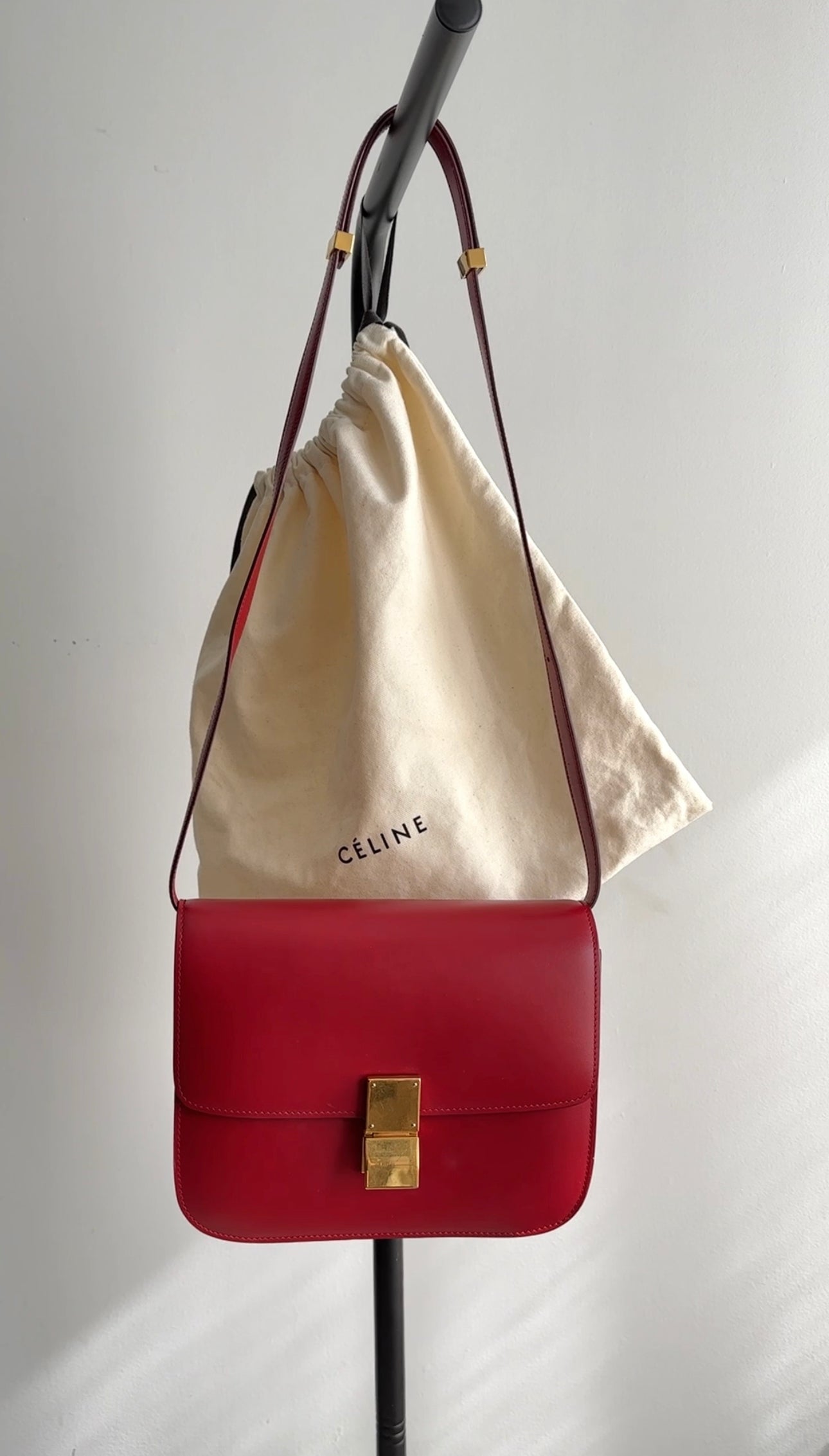 Celine Red Medium Box Shoulder Bag for Women | Genuine Leather Crossbody Purse | Perfect for Work, Travel & Evening Events