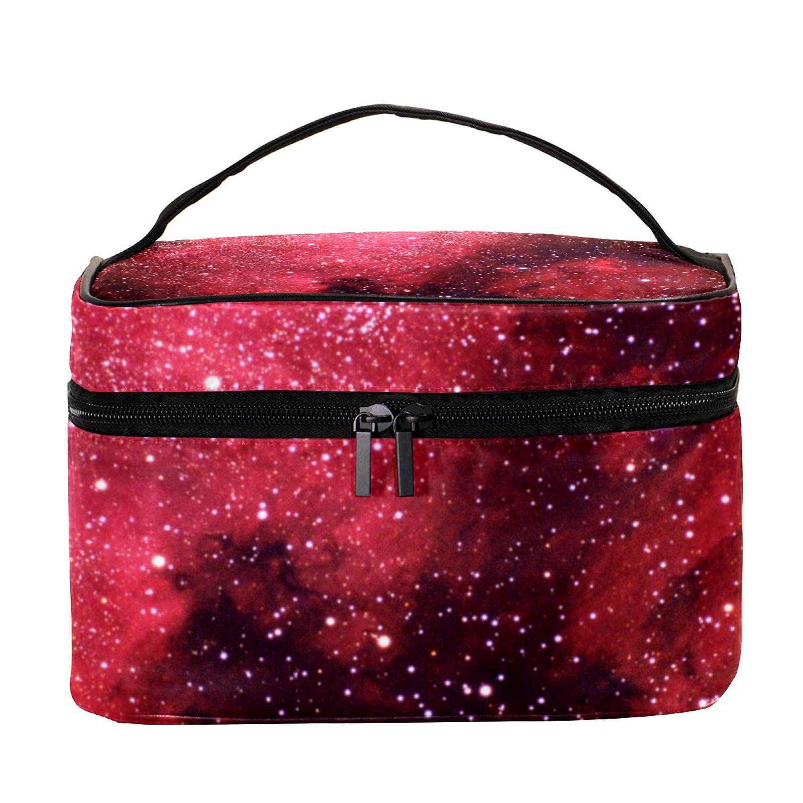 Red Galaxy Starry Universe Nebula Travel Makeup Bag - Large Cosmetic Organizer with Zipper for Women & Girls | Perfect for Travel, Gym & Daily Beauty Storage