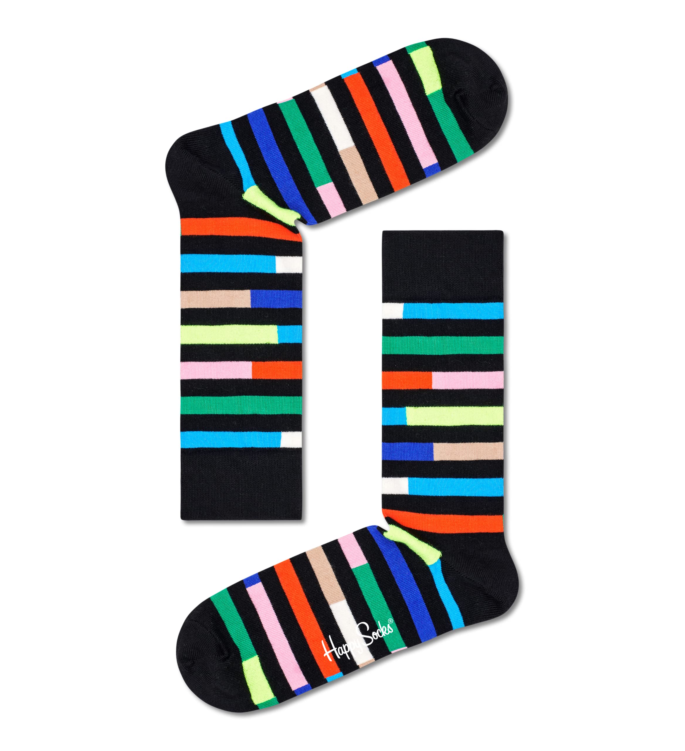 Happy Socks 4-Pack Classic Colorful Fun Socks for Women & Men - Black & Blue Striped Design - Perfect for Casual Wear, Gifts & Everyday Comfort