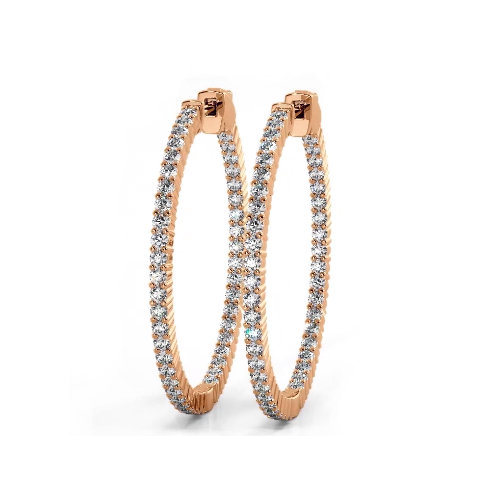 1.10 Carat Single Row Inside Out Classic Diamond Hoop Earrings for Women - Elegant Everyday & Special Occasion Jewelry Gift