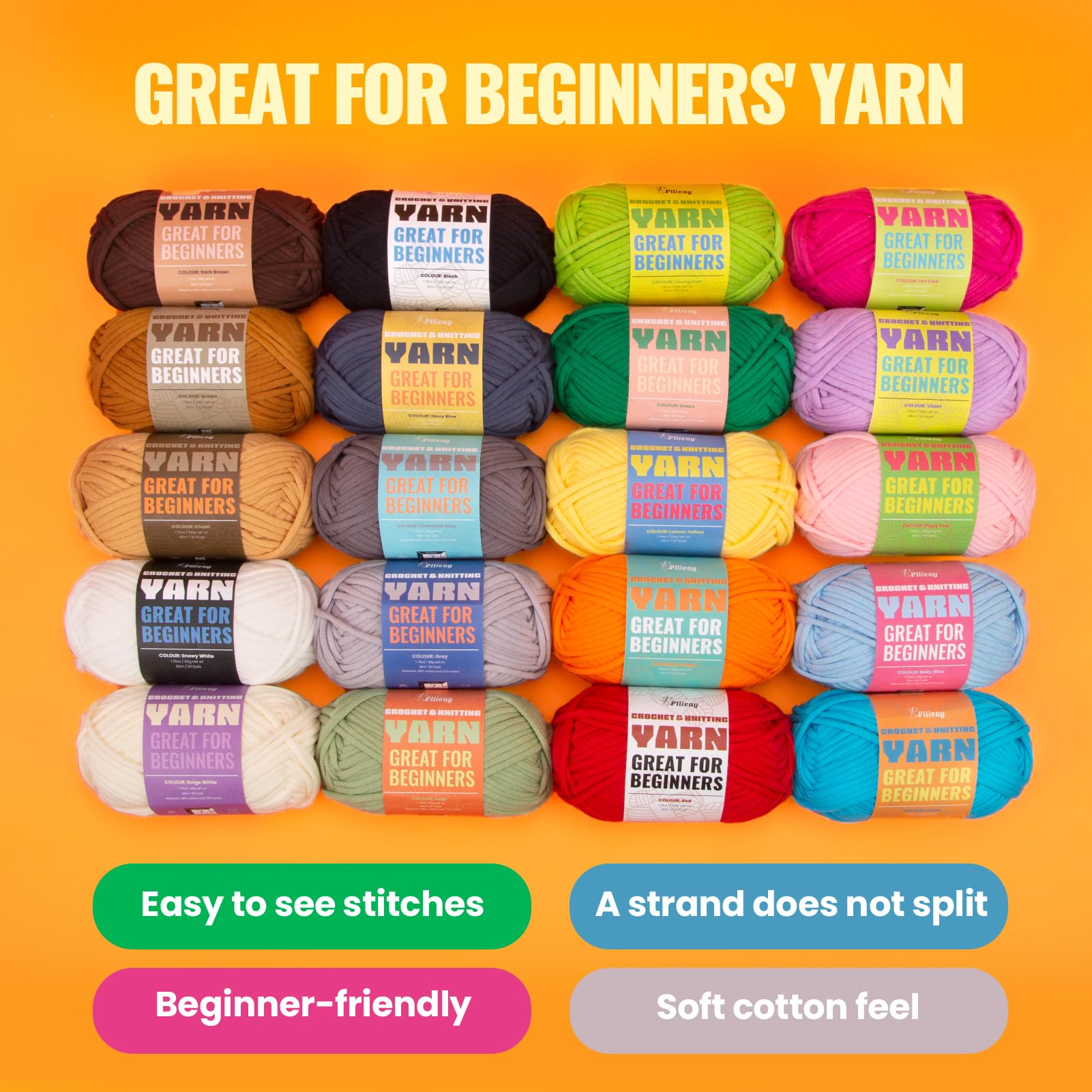 Pllieay Baby Blue Crochet & Knitting Yarn (4x50g) - Soft Cotton-Nylon Blend, Worsted Medium #4 Yarn for Beginners with Easy-to-See Stitches - Perfect for Baby Blankets, Scarves & DIY Crafts