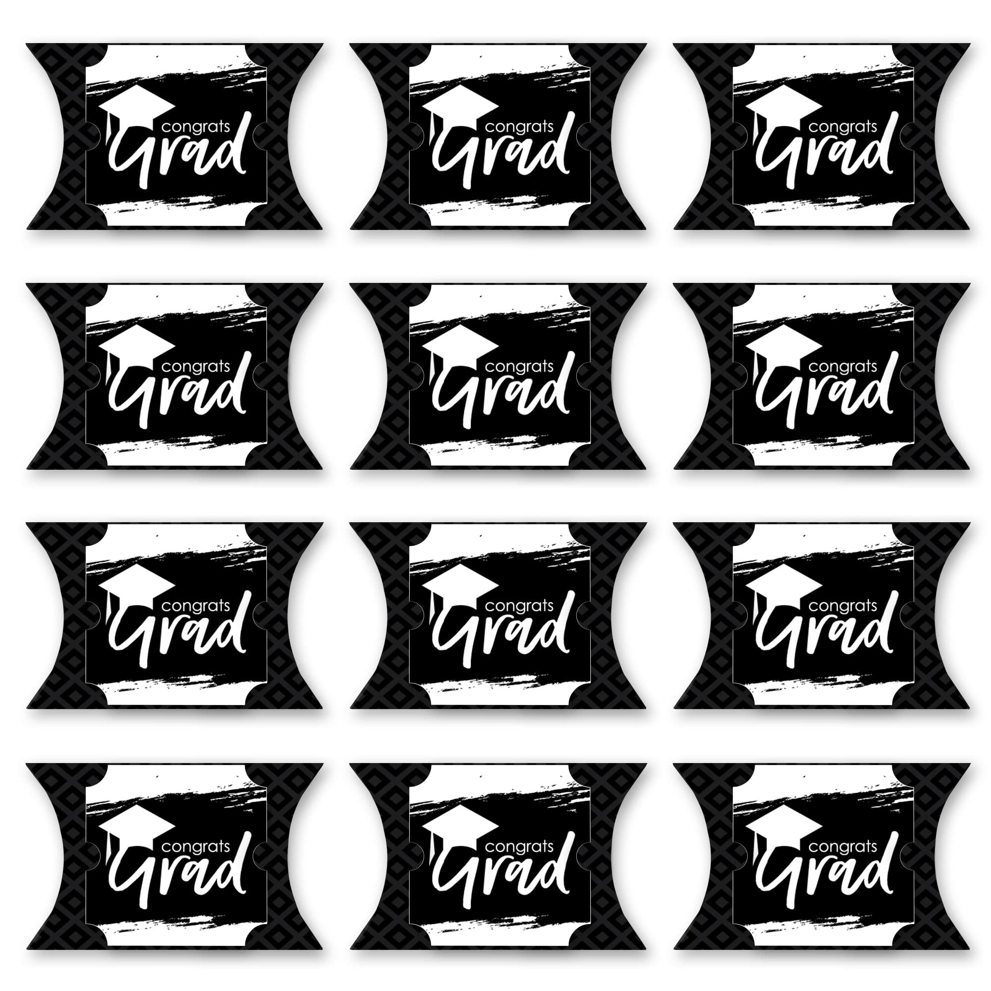 Black & White Graduation Gift Boxes - Set of 12 for Party Favors