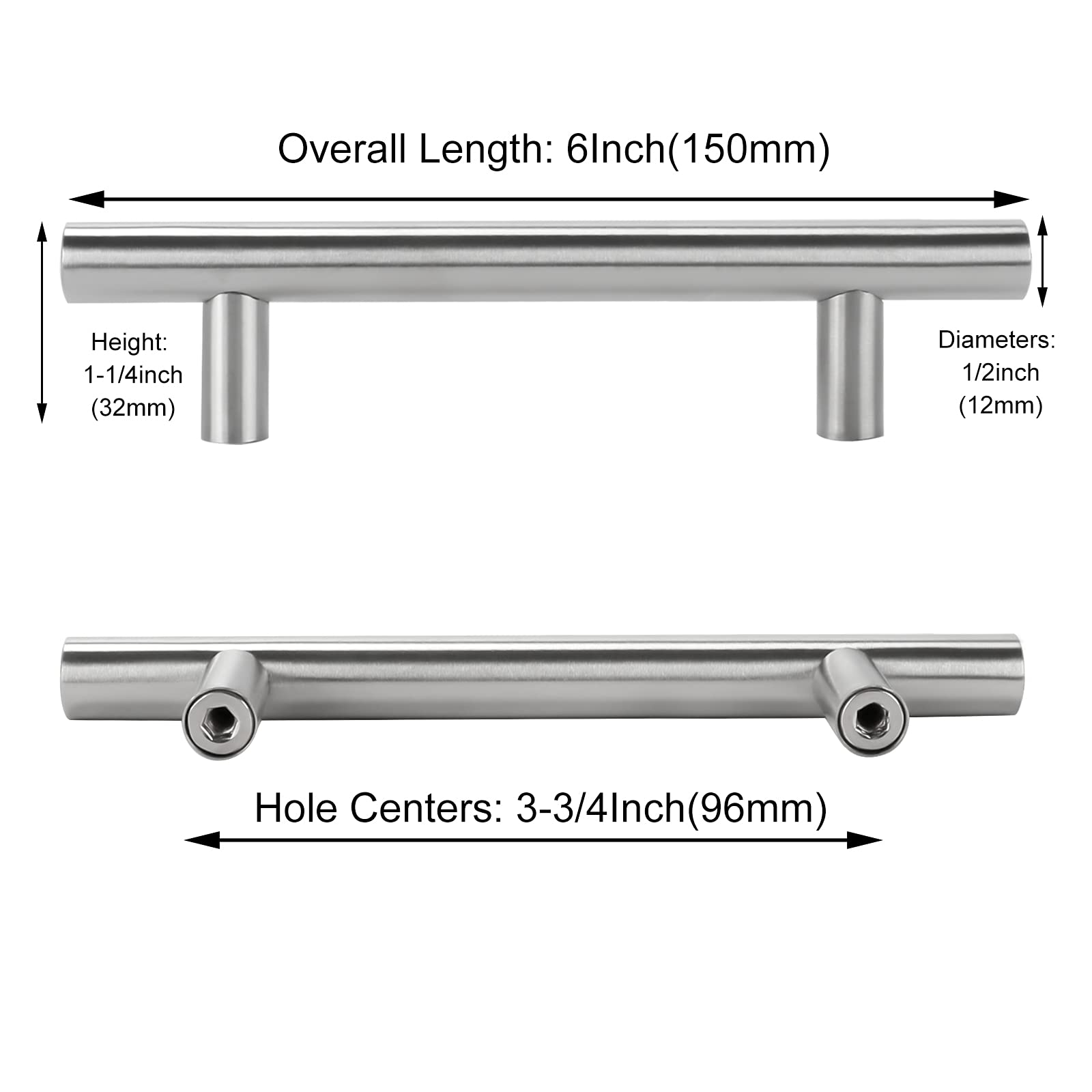 Brushed Nickel Cabinet Pulls 25Pack - 3-3/4in Hole Center for Kitchen, Bathroom & Wardrobe