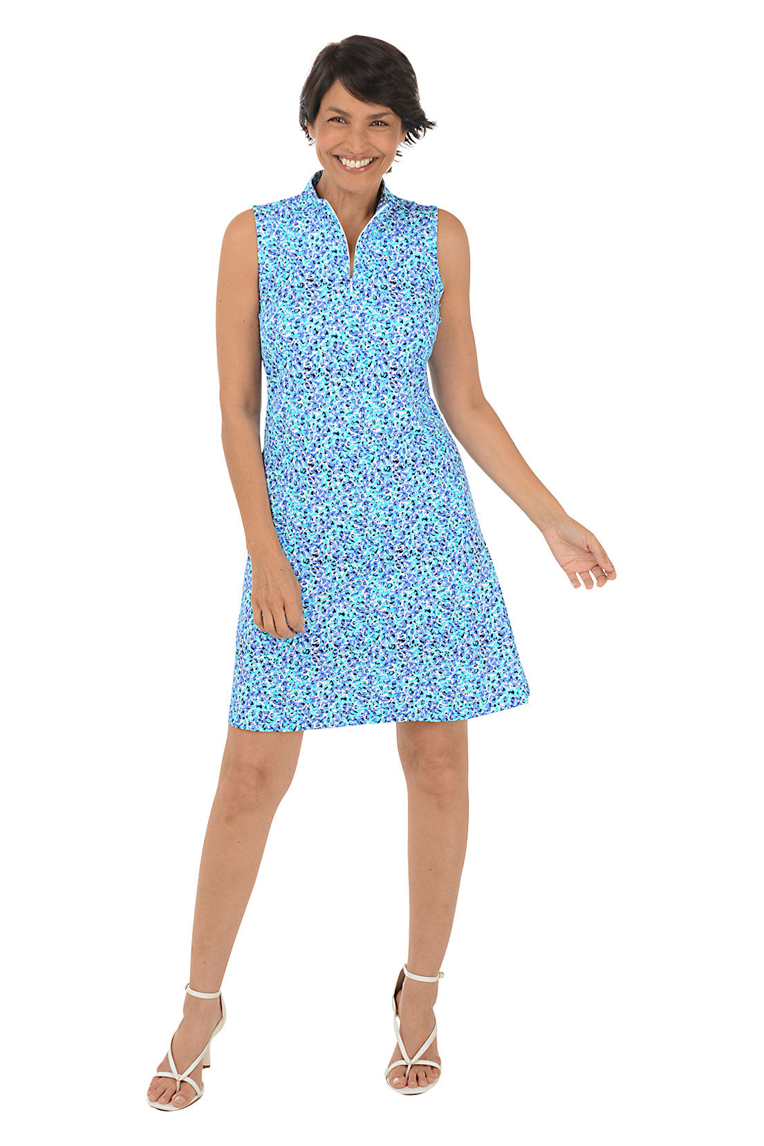 UPF50+ Mini Floral Print Cooling Mock Neck Dress for Women - Perfect for Summer Beach, Vacation & Outdoor Activities