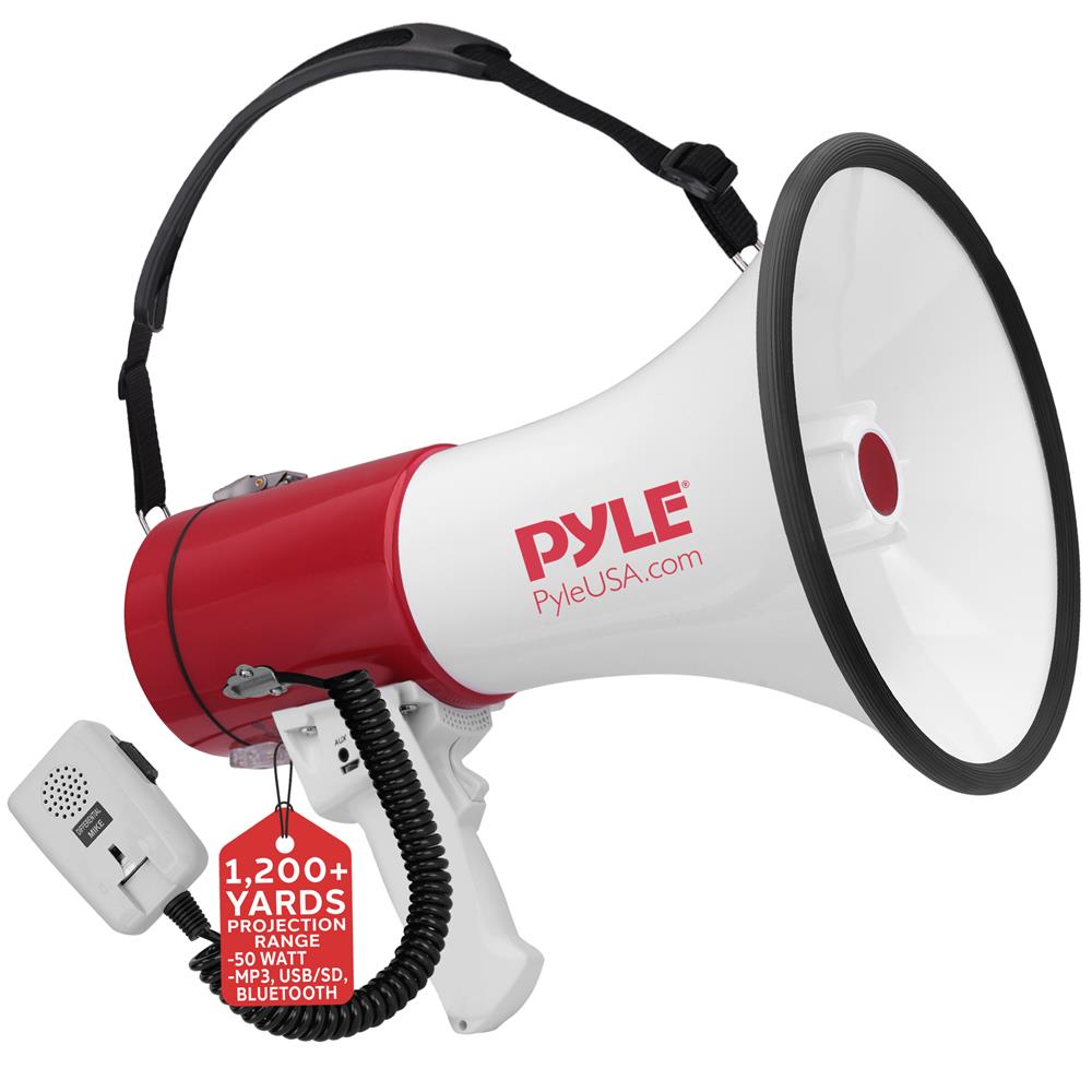 Portable Bluetooth Megaphone with Siren - 50W Loud Speaker, Wireless PA System for Outdoor Events, Sports Games & Emergency Alerts