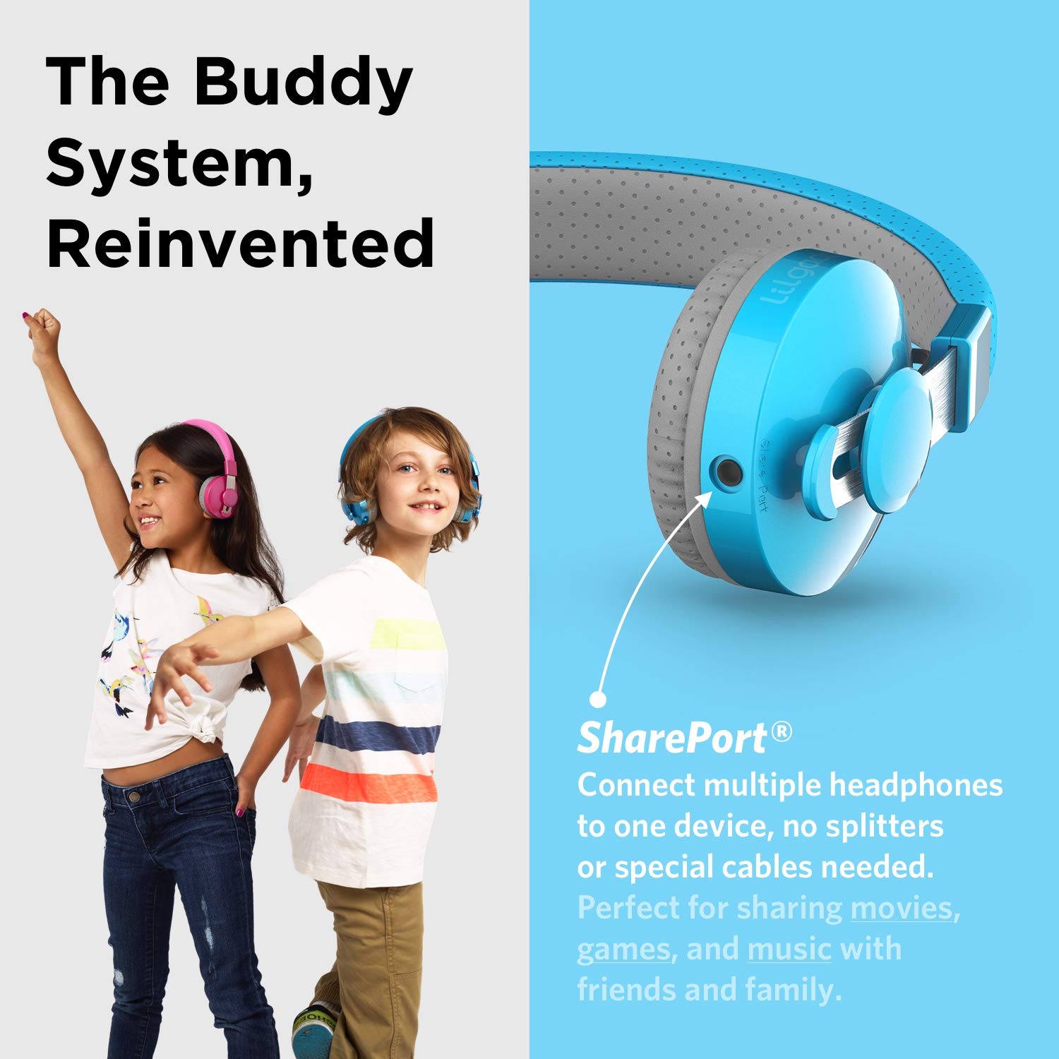LilGadgets Untangled Pro Wireless Kids Headphones with Microphone - Volume Limited Safe Headphones for Children, SharePort Technology, SoftTouch Ear Cushions (Blue) - Perfect for School, Online Learning & Travel