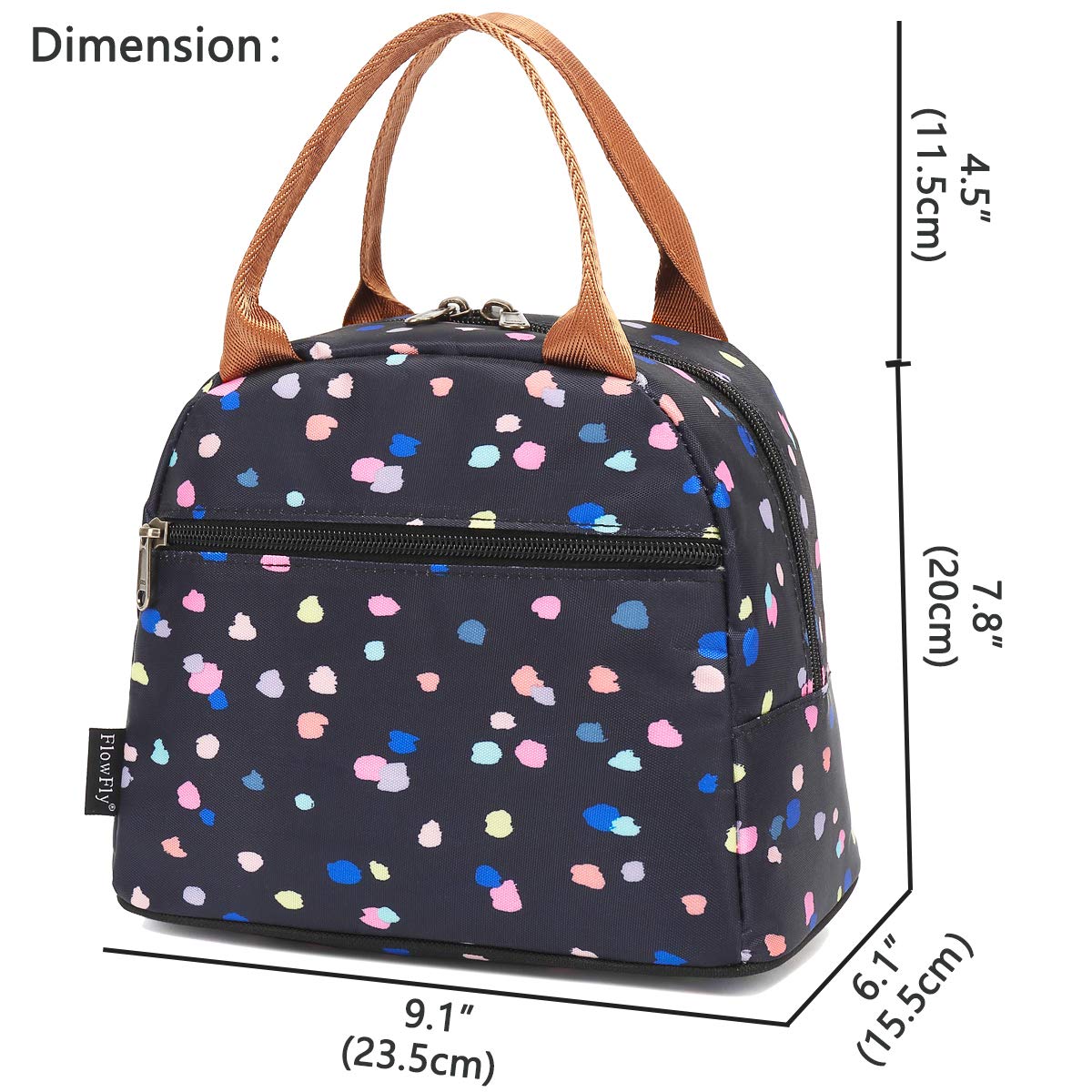 FlowFly Insulated Lunch Bag Tote - Reusable Cooler Lunch Box for Women & Men, Black Floral Design - Perfect for Work, School, Picnics & Outdoor Activities