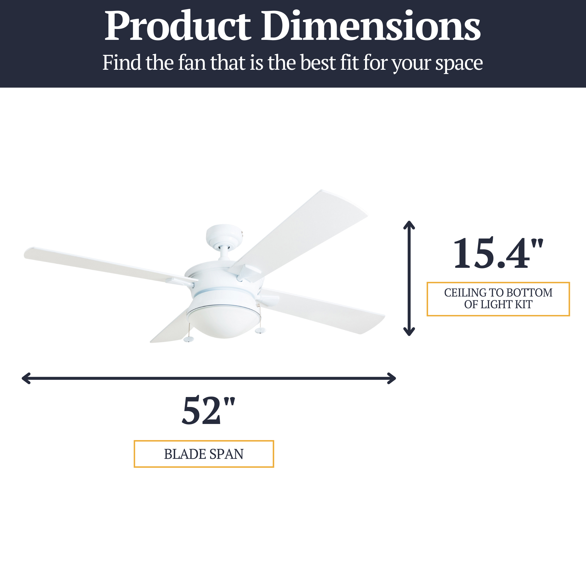 52 Inch White Auletta Ceiling Fan with Pull Chain - Indoor/Outdoor Use for Bedroom, Living Room, Patio & Covered Porch