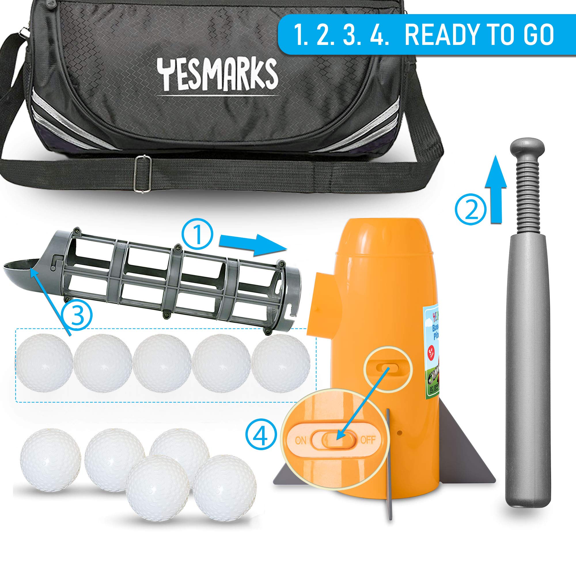**Kids Baseball Pitching Machine - Automatic Batting Trainer with 10 Baseballs, Bat & Carry Bag | Outdoor Sports Training Equipment for Youth | Perfect for Backyard Practice & Team Drills**