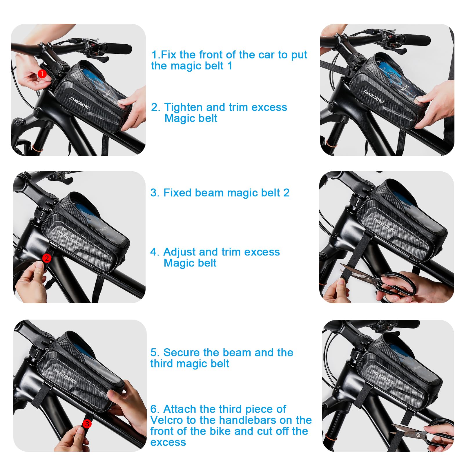 Waterproof Bike Phone Bag - Front Frame Handlebar Pouch for Bicycle | Touch Screen Compatible Under 6.5