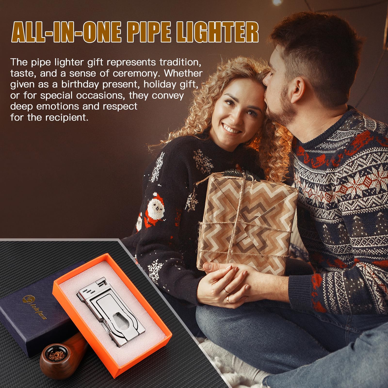 Refillable Butane Pipe Lighter with Stand - 5-in-1 Soft Flame Lighter with Stainless Steel Pipe Tools & Cleaner - Portable Indoor/Outdoor Use for Smoking Accessories - Great Gift Box Included
