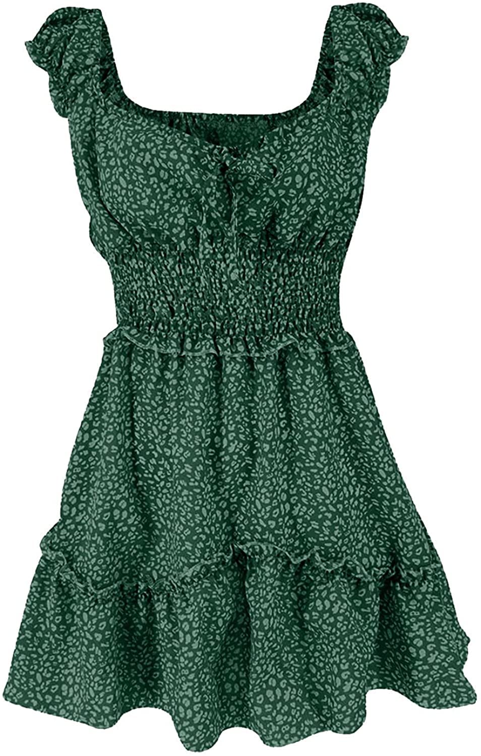 FMCHICO Women's Vintage Floral Print Off Shoulder High Waist Mini Dress - Summer Beach Party, Vacation, Boho Chic Outfit
