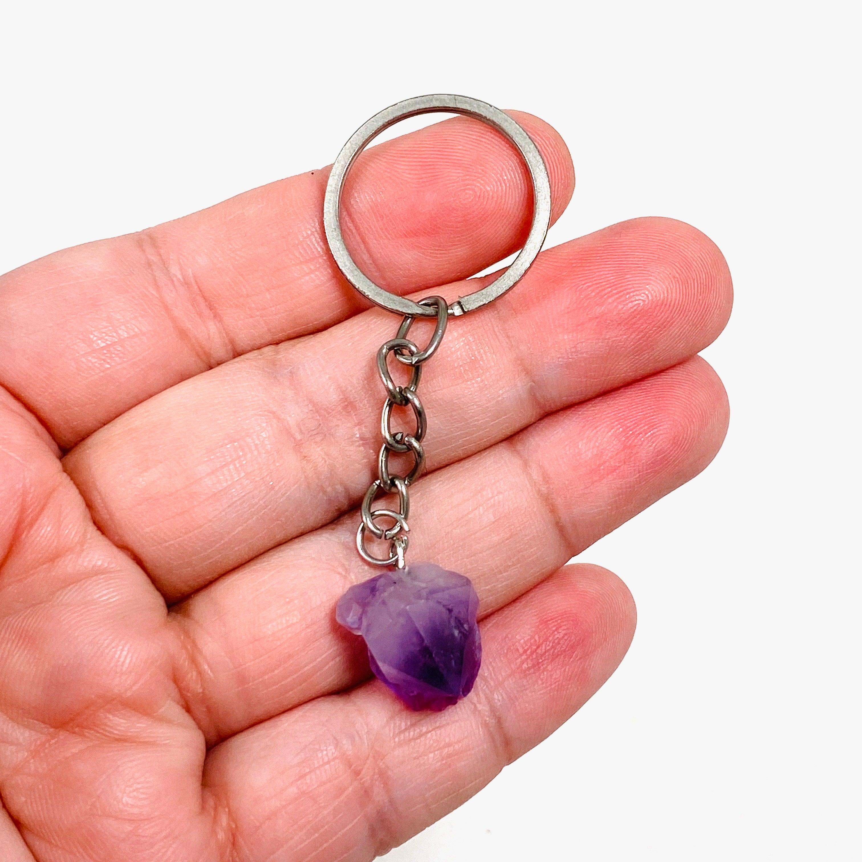 Natural Amethyst Crystal Keychain for Women & Men - Healing Stone Key Ring for Protection, Stress Relief & Positive Energy | Perfect Gift for Travel, Home & Office