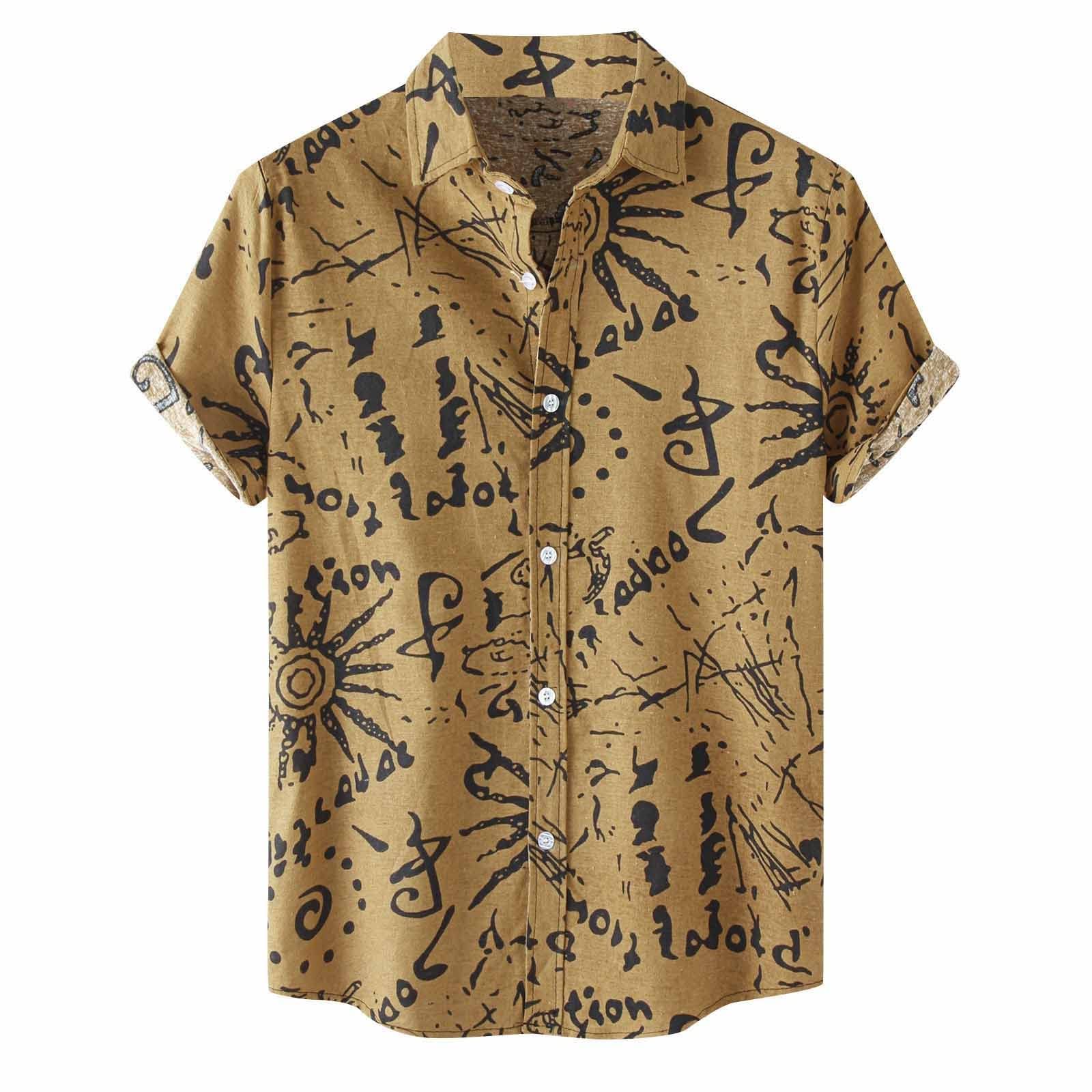 **Men's Hawaiian Shirts 2024 | Cotton Linen Short Sleeve Button-Up Shirts | Plus Size Ethnic Casual Print Blouse | Summer Tops for Beach, Vacation & Outdoor Parties**