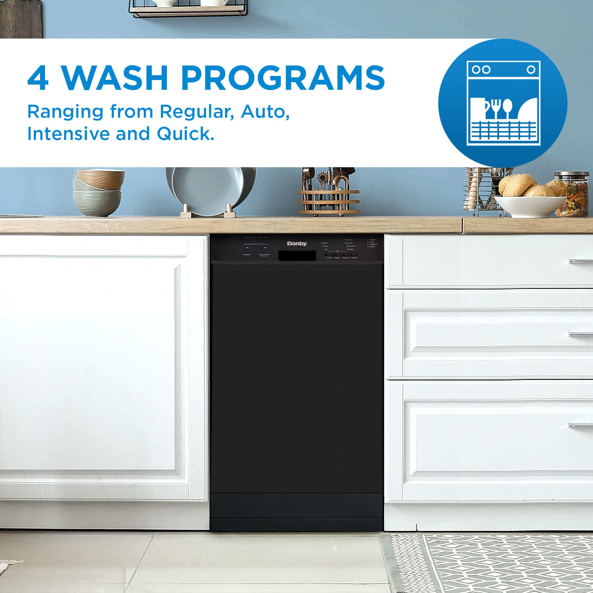 Danby DDW18D1EB 18 Inch Built-In Dishwasher - Energy Star Certified, Black Stainless Steel for Compact Kitchens, Apartments & Small Spaces