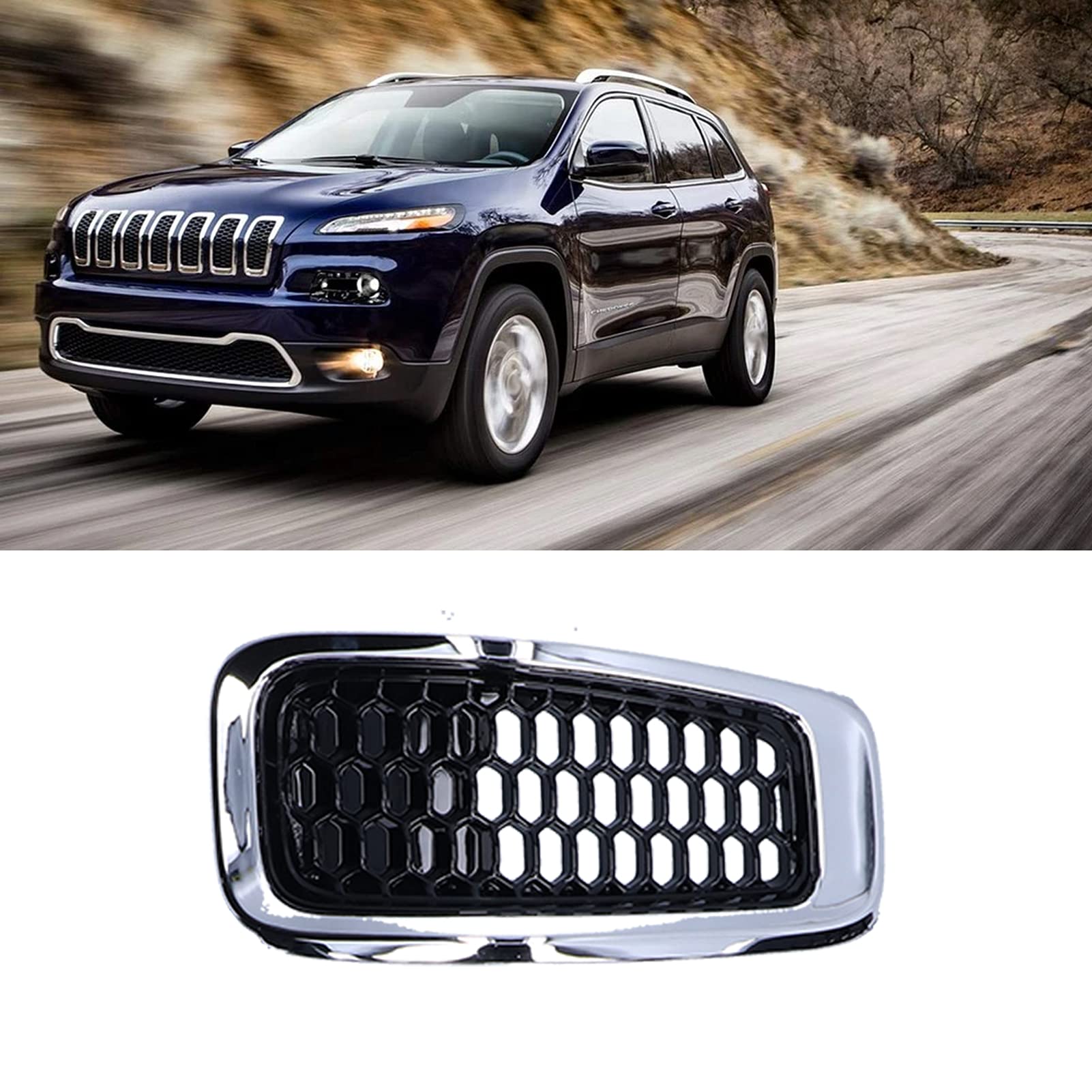 Fydun 7-Piece Chrome Front Grill Mesh Inserts for Jeep Cherokee 2014-2018 - Upgrade Your Front Grille Guard Trim | Perfect for Off-Roading & Car Customization