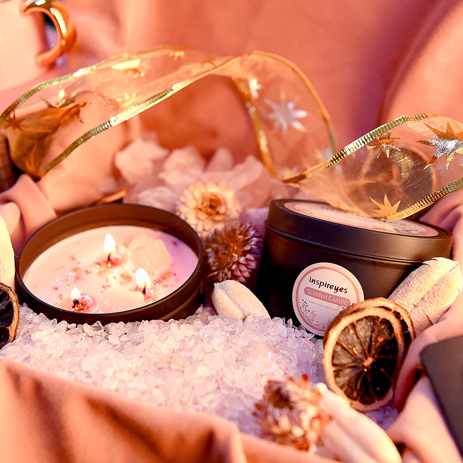 Premium Scented Candles Set with Healing Crystals - 3-Wick 19oz Soy Wax Aromatherapy Candles for Meditation & Manifestation - Large Energy Stones Included - Perfect Birthday Gift for Women - Ideal for Yoga, Spa, Home Decor & Relaxation