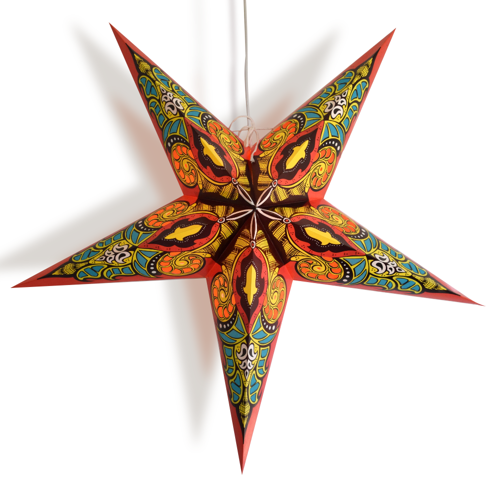 24 Pack Orange Yellow Raam Glitter Paper Star Lanterns - Hanging Wedding Party Decorations for Indoor Outdoor Events, Birthday Celebrations & Festival Lighting