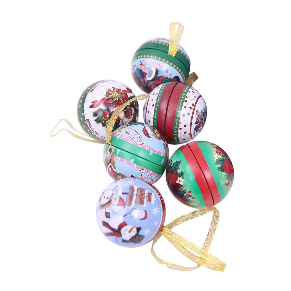 PRETYZOOM 6-Piece Christmas Tinplate Round Ball Candy Storage Jars - Holiday Candy Containers & Christmas Tree Ornaments (Assorted Colors) - Perfect for Holiday Parties, Gift Wrapping & Festive Home Decor