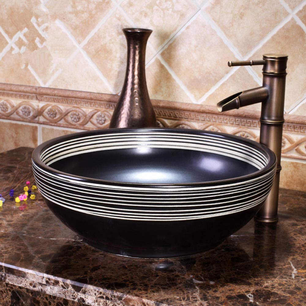 Black Ceramic Vessel Sink for Bathroom - Modern Countertop Wash Basin, Porcelain Vanity Sink for Powder Room, Guest Bath & Master Bath Decor