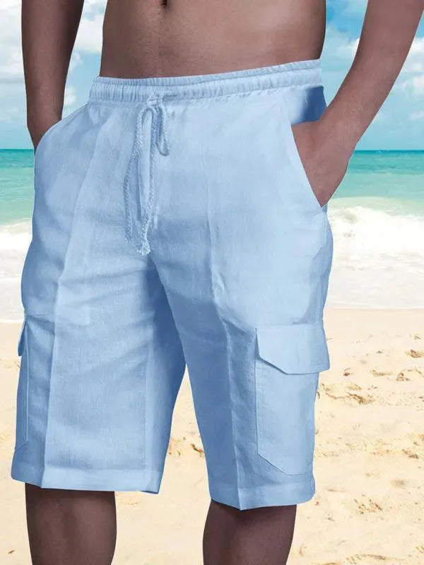 Men's Linen Cargo Shorts - Breathable Summer Casual Shorts for Outdoor Activities & Travel | Lightweight Comfortable Pants for Hiking, Beach, and Everyday Wear