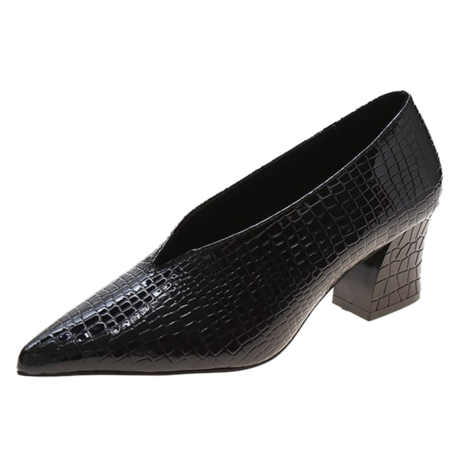 Women's Wooden Sole Pointed Toe Pumps with Chunky Heel - Slip On Closed Toe Work Shoes in Leisure Colors | Perfect for Office, Business Meetings & Formal Occasions