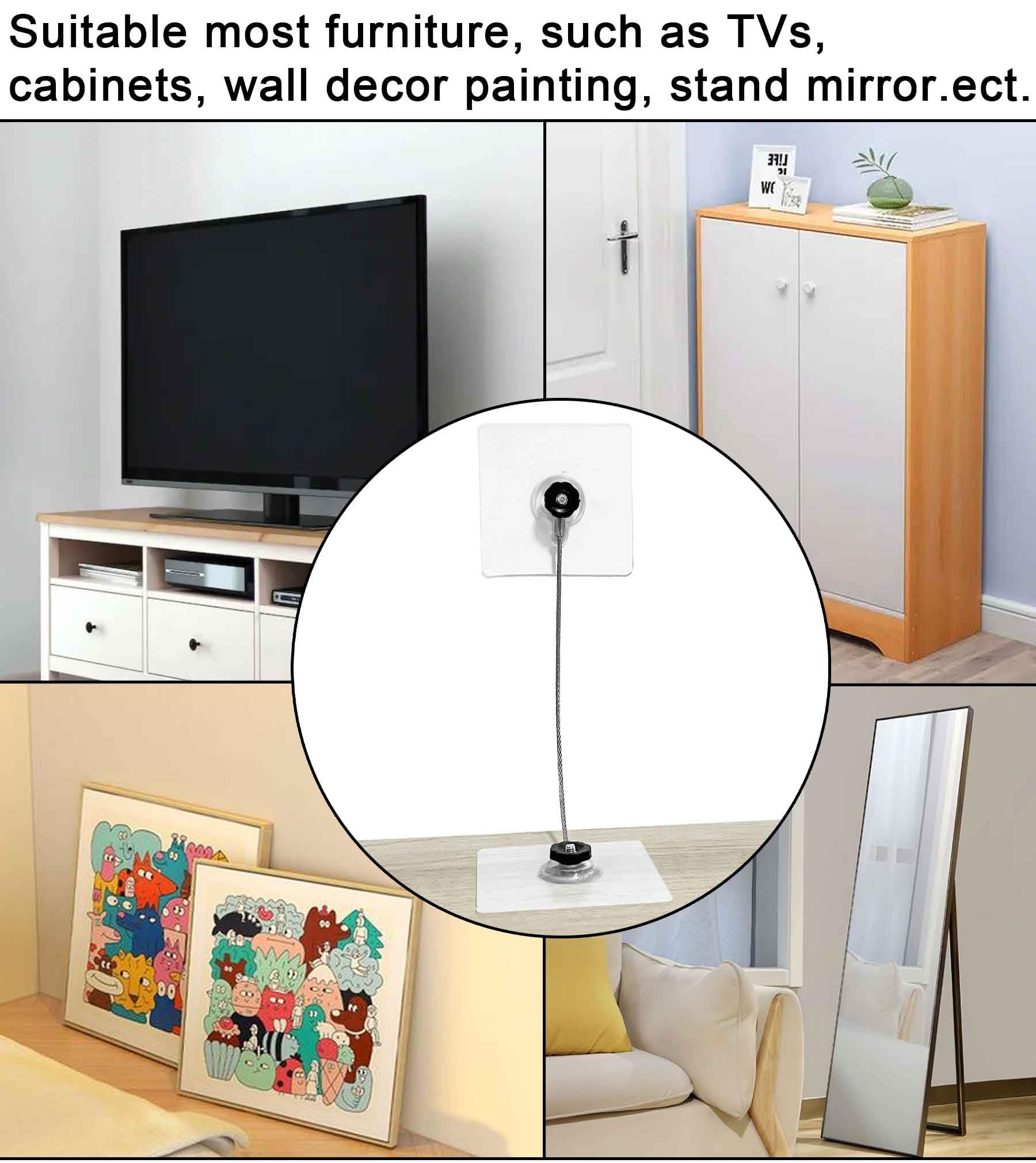 14 Inch Stainless Steel Furniture Straps - 6 Pack Baby Proofing & Earthquake Safety Straps, No-Drill Anti-Tip TV Anchors to Prevent Falling Furniture (Perfect for Child Safety, Home Security & Earthquake Preparedness)