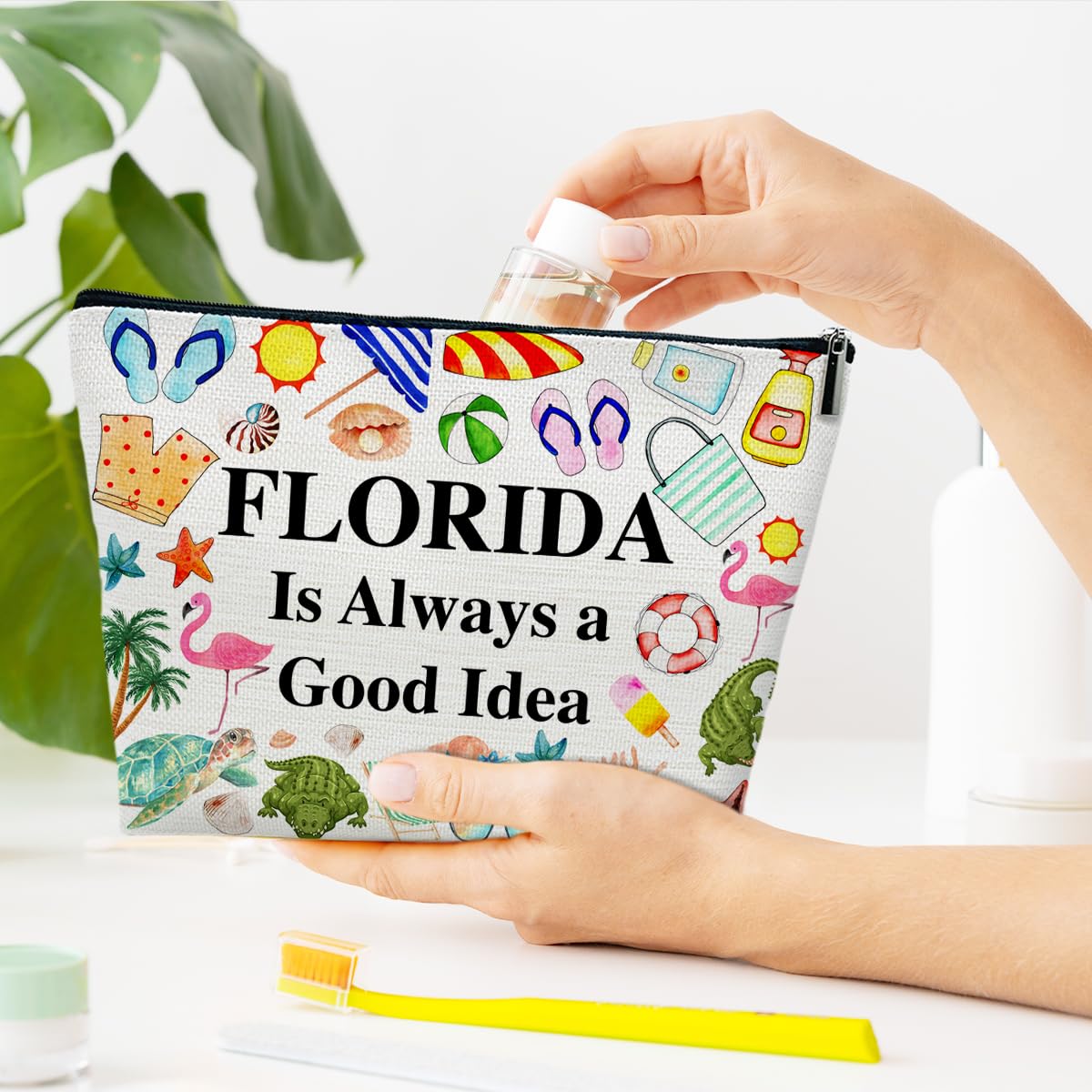 Florida Travel Makeup Bag - Waterproof Cosmetic Organizer for Women | Perfect Florida Girl Gift, Vacation Souvenir & Travel Accessories | Great for Beach Trips, Cruise Vacations & Airplane Carry-Ons