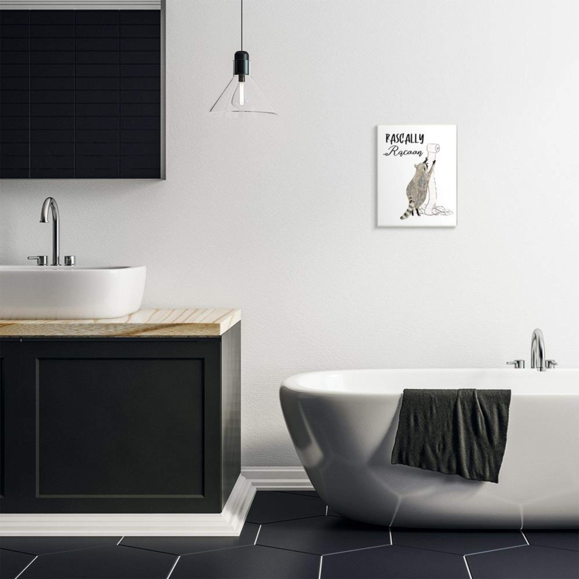 Stupell Industries Funny Raccoon Wall Art with Toilet Paper Roll - Playful Wildlife Decor for Bathroom, Nursery & Home Office