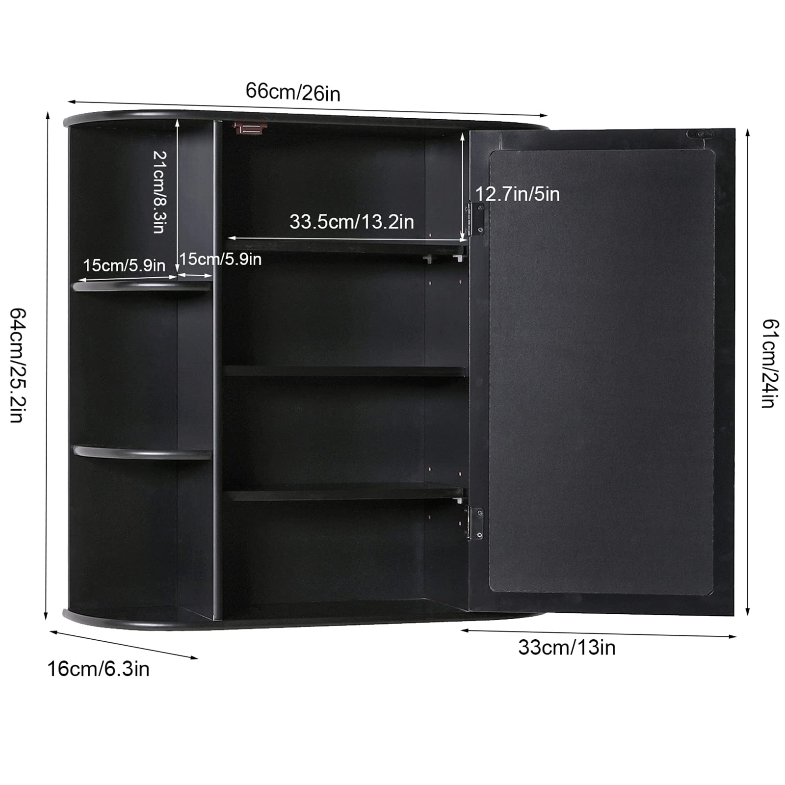 Iwell Bathroom Medicine Cabinet with Mirror - Wall Mounted Vanity Storage Organizer for Small Spaces, Black - Perfect for Bathroom, Bedroom, or Entryway Organization