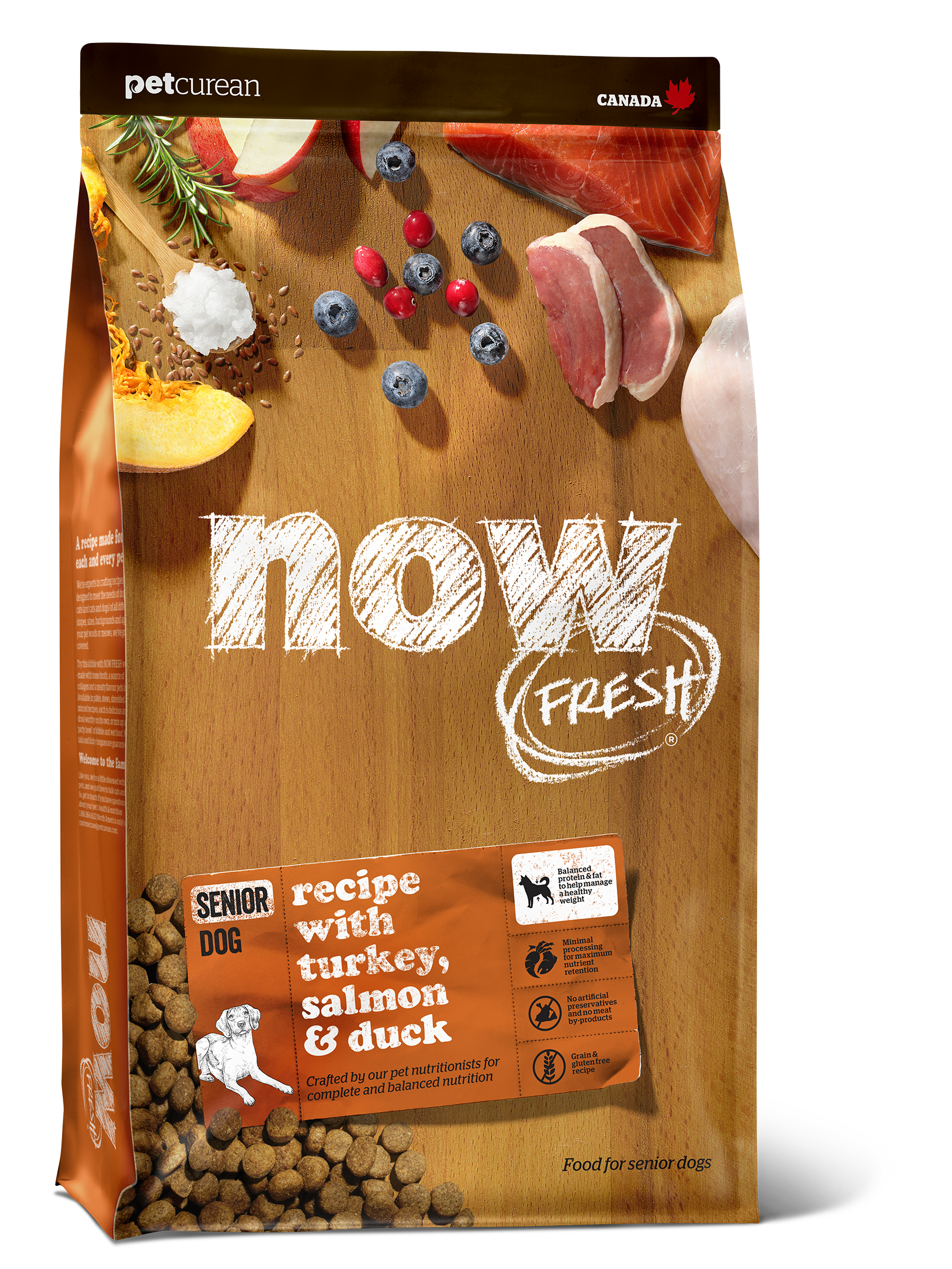 Petcurean Now Fresh Grain Free Senior Dry Dog Food - High Protein, Natural Ingredients for Older Dogs - Perfect for Senior Canine Health & Digestion