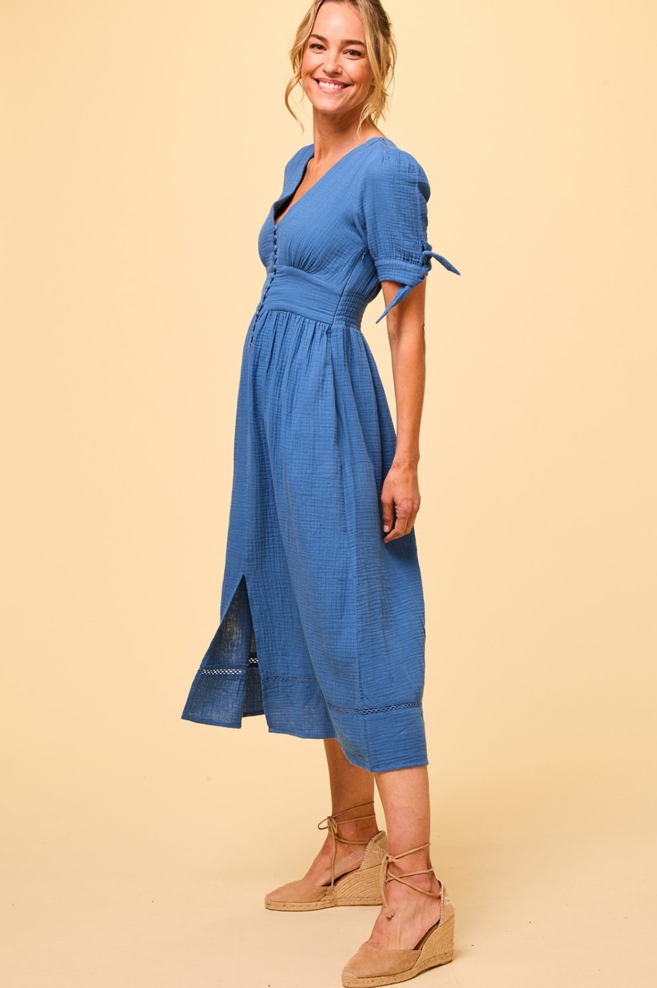 Olga Cheesecloth Dress for Women | Marina Blue Flowy Summer Dress | Perfect for Beach, Vacation, and Casual Outings