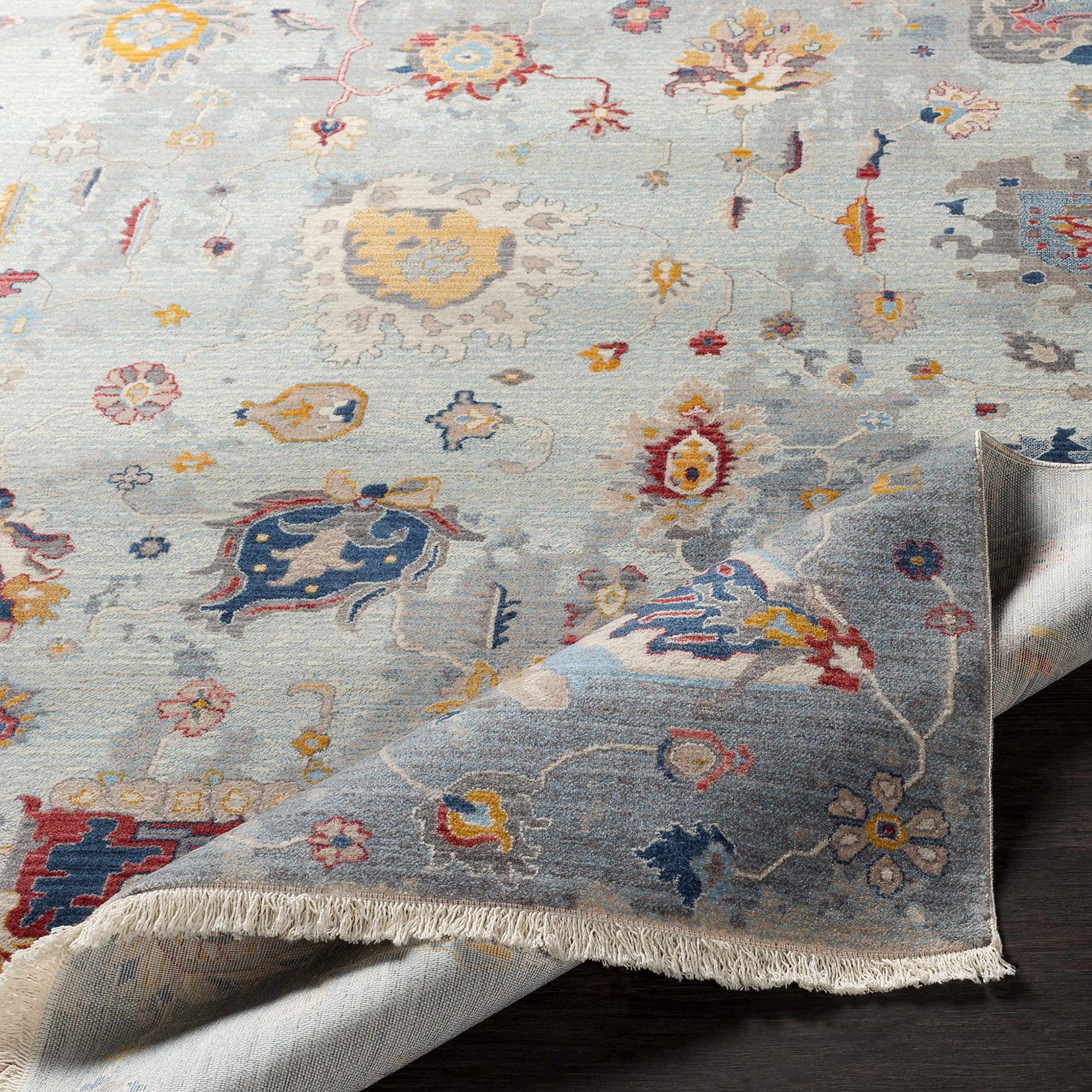 Hauteloom Kernersville Traditional Orange Blue Gray Area Rug 2' x 2'11