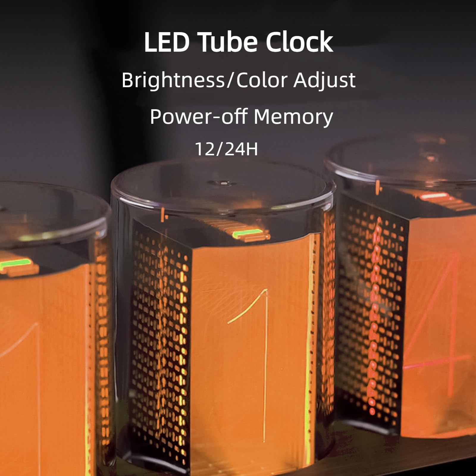 Adventurers Simulation Nixie Tube Clock - RGB LED Desk Clock with Wooden Base, 24-Hour Display | Perfect for Computer Monitor Decor & Bedside Table in Bedroom, Home Office, Gaming Setup