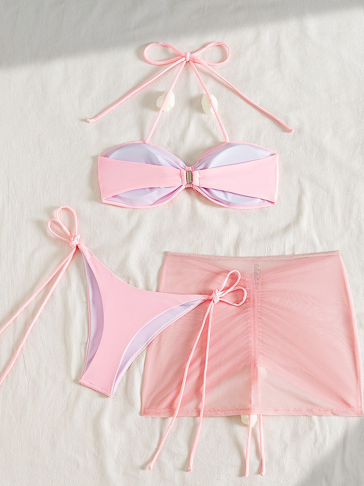 ZASUWA Women's Sexy Solid Color Bow Tie 3-Piece Lace Up Bikini Set - Perfect for Beach, Pool Party & Summer Vacation