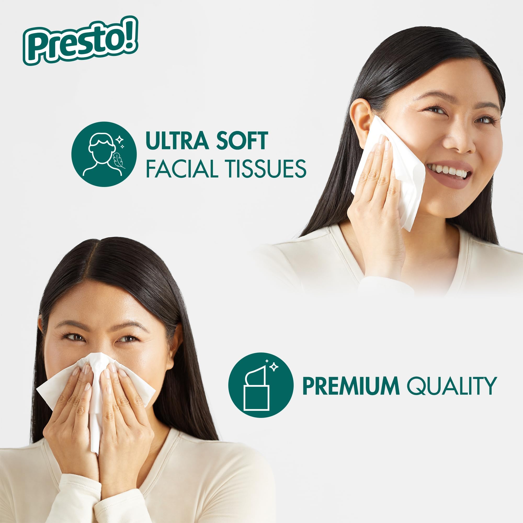 Presto! Ultra-Soft 3-Ply Premium Facial Tissues Box, 1188 Count (18 Packs of 66 Tissues) - Hypoallergenic & Lotion-Free for Sensitive Skin - Perfect for Home, Office, Travel & Allergy Season Use